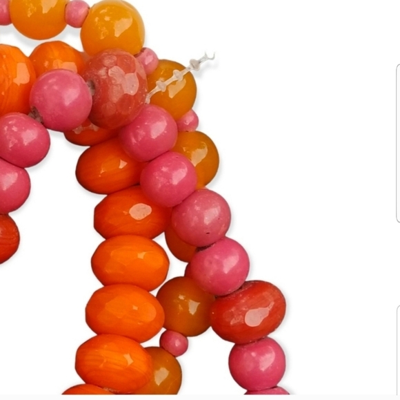 NEW WITH TAG THREE VIBRANT ORANGE, PINK & RED GLAZED CERAMIC BEADED BRACELETS - Picture 2 of 3